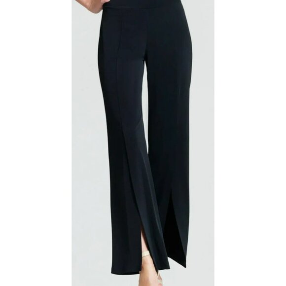 Clara Sunwoo Women's L Black Palazzo Pants Front Slits Soft Stretch Knit - Picture 1 of 9